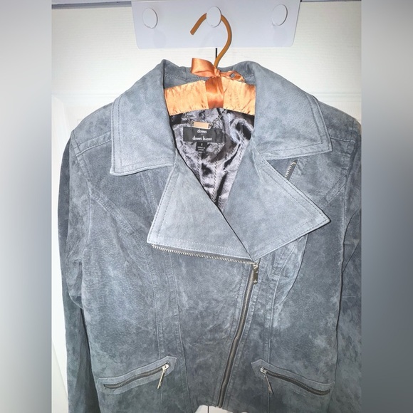 Dennis Basso Women's Gray Lined Full Zip Suede Leather Jacket Size small. VGUC - Picture 2 of 11